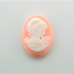 Plastic Cameo - Woman with Drop Earring Oval 25x18MM WHITE ON ANGELSKIN