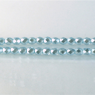 Czech Glass Pearl Faceted Fire Polish Bead - Round 04MM LT BLUE ON CRYSTAL 78433