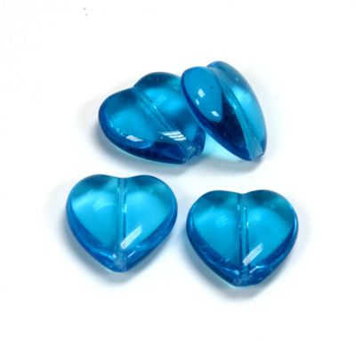 Czech Pressed Glass Bead - Smooth Heart 16x15MM AQUA