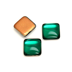 Glass Low Dome Foiled Cabochon - Square Antique 12x12MM EMERALD