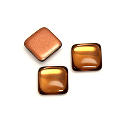 Glass Low Dome Foiled Cabochon - Square Antique 12x12MM SMOKE TOPAZ