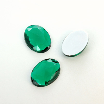 Plastic Flat Back Foiled Rauten Rose Rhinestone - Oval 18x13MM EMERALD