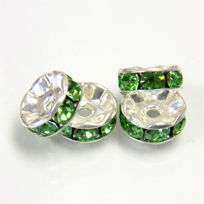 Czech Rhinestone Rondelle - Round 08MM PERIDOT-SILVER