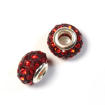 Rhinestone Bead with Large Hole Resin Base and Silver Plated Center - Round 14x9MM RUBY on PINK