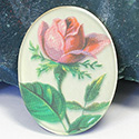 German Glass Porcelain Decal Painting - Red Rose Oval 40x30MM MATTE CRYSTAL MIRROR BASE
