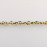 Linked Bead Chain Rosary Style with Glass Fire Polish Bead - Round 4MM SMOKE TOPAZ-Brass