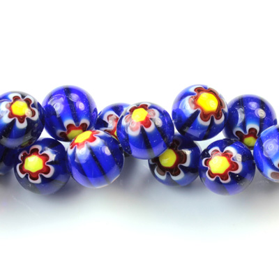 Glass Millefiori Bead - Round 10MM BLUE RED YELLOW (14)