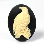 Plastic Cameo - Eagle on a Branch  Oval 40x30MM IVORY on BLACK