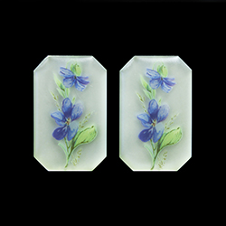 German Plastic Porcelain Decal Painting - Flowers Violets (2075) Cushion Octagon 38/24MM MATTE CRYSTAL