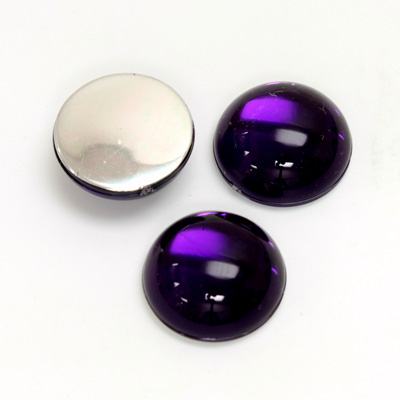 Plastic Flat Back Foiled Cabochon - Round 15MM AMETHYST