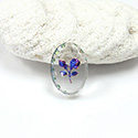German Glass Engraved Buff Top Intaglio Pendant - 2 ROSES Oval 14x10MM CRYSTAL HELIO BLUE