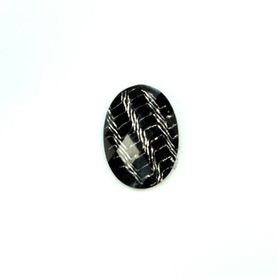 Plastic Flat Back Striped Rauten Rose - Oval 18x13MM WHITE on BLACK