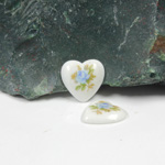 Japanese Glass Porcelain Decal Painting - Rose Heart 12x11MM BLUE ON CHALKWHITE