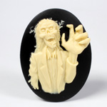 Plastic Cameo - 3D Zombie Oval 40x30MM IVORY ON BLACK