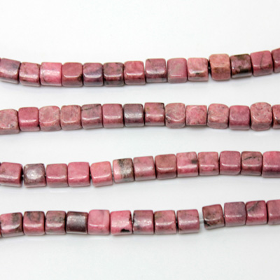 Gemstone Bead - Cube Smooth 06x6MM RHODONITE