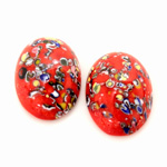 Glass Medium Dome Lampwork Cabochon - Oval 25x18MM MOSAIC RED (04612)