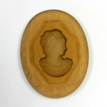 German German Glass Flat Back Reverse Carved Intaglio Back Woman's Head - Oval 40x30MM MATTE DK SMOKE TOPAZ