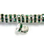 Czech Rhinestone Rondelle - Round Wavy 05MM EMERALD-SILVER