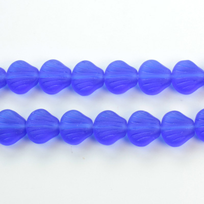 Czech Pressed Glass Engraved Bead - Fan/Shell 08MM MATTE SAPPHIRE