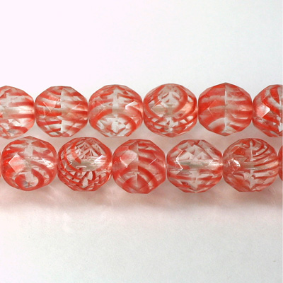 Czech Glass Fire Polish Bead - Round 10MM STRIPED ORANGE