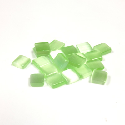 Fiber-Optic Flat Back Buff Top Straight Side Stone - Square 06x6MM CAT'S EYE LT GREEN