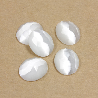 Fiber-Optic Flat Back Cabochon - Rauten Rose Oval 12x10MM CAT'S EYE WHITE