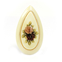 German Plastic Porcelain Decal Painting - 2 Roses (2094) Pearshape 36.5x20.5MM IVORY with Gold Rim