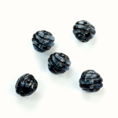 Czech Pressed Glass Engraved Bead - 09x8MM BLACK ON MONTANA