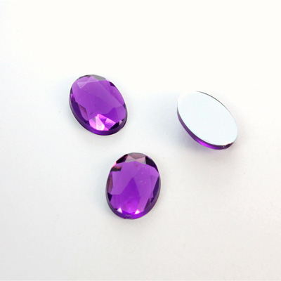 Plastic Flat Back Foiled Rauten Rose Rhinestone - Oval 14x10MM AMETHYST