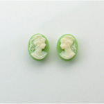 Plastic Cameo - Woman with Ponytail Oval 10x8MM IVORY ON GREEN