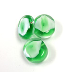 Glass Lampwork Bead - Round Coin 16MMLT GREEN WHITE 92171