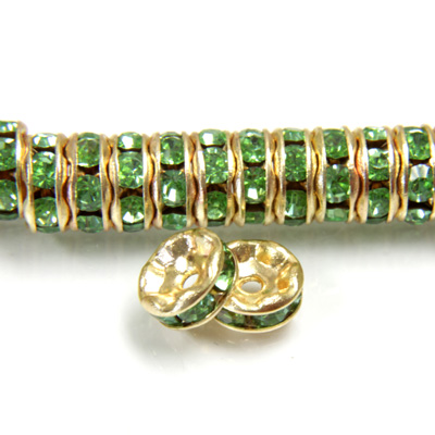 Czech Rhinestone Rondelle - Round Wavy 06MM PERIDOT-GOLD