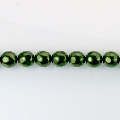 Czech Glass Pearl Bead - Round Faceted Golf 6MM HUNTER GREEN 70958