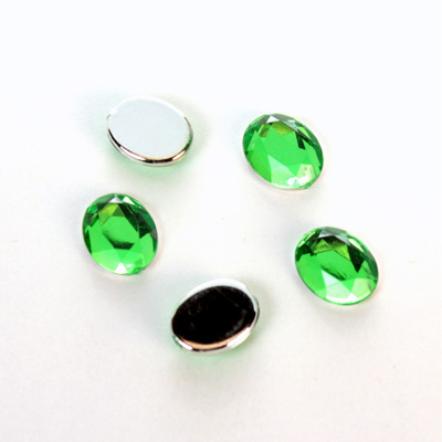 Plastic Flat Back Foiled Rose Cut Rhinestone - Oval 10x8MM PERIDOT