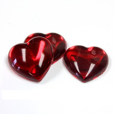 Plastic Flat Back Foiled Cabochon - Heart 18.5MM RUBY