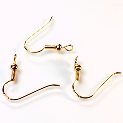 Brass Earwire - Fish Hook with Bead and Coil Turned Loop Gold Plated