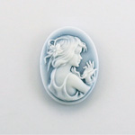 Plastic Cameo - Girl with Flower in Hair Oval 25x18MM WHITE ON ROYAL BLUE