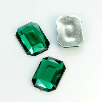 Plastic Flat Back Foiled Rose Cut Rhinestone - Cushion Octagon 18x13MM EMERALD