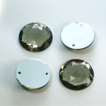 Plastic Flat Back 2-Hole Foiled Sew-On Stone - Round 18MM BLACK DIAMOND