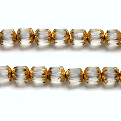 Czech Glass Fire Polish Bead - Cathedral 06MM MATTE CRYSTAL with  GOLD