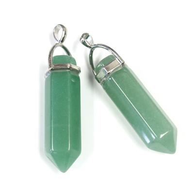 Pendant Gemstone Crystal Point with Cap and Loop 38x10MM(*)  GREEN AVENTURINE