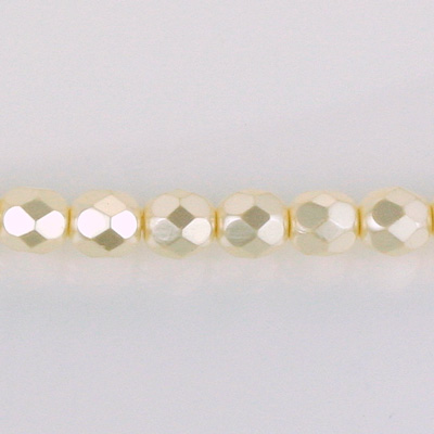 Czech Glass Pearl Faceted Fire Polish Bead - Round 06MM CREME 70414