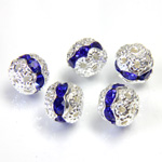 Filigree Rhinestone Ball with Center Line Crystals - 08MM SAPPHIRE-SILVER