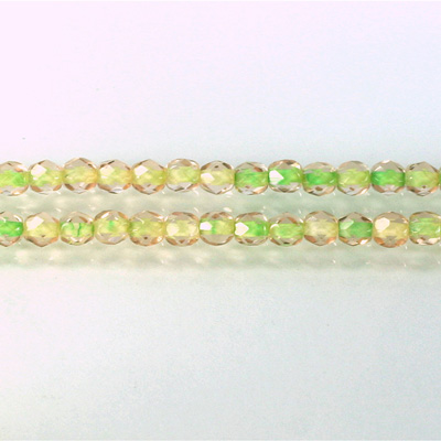 Czech Glass Fire Polish Bead - Round 04MM ROSE GREEN LINE