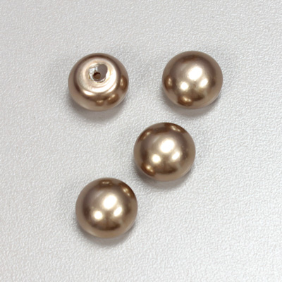 Glass High Dome Cabochon Pearl Dipped - Round 12MM LT BROWN