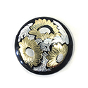 German Plastic Intaglio Flowers - 35MM Round GOLD and SILVER on JET base