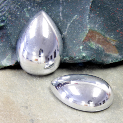 Plastic Flat Back Metalized Cabochon - Pear 25x18MM SILVER