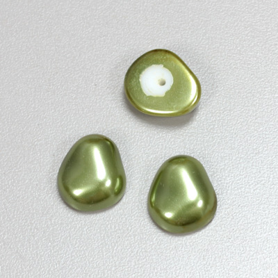 Glass Cabochon Baroque Top Pearl - Potato 16x14MM DARK OLIVE