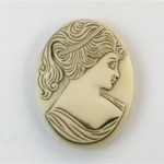 German Glass Cameo Woman Oval 40x30MM ANTIQUE IVORY