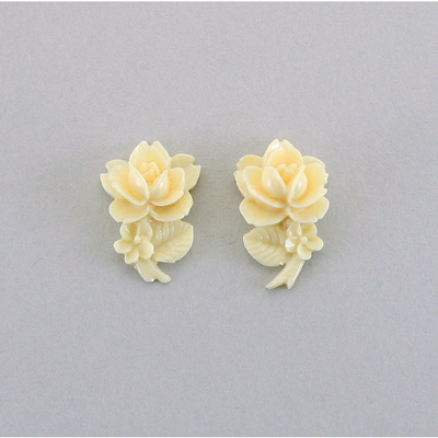 Plastic Carved No-Hole Flower - Rose with Branch (L&R) 17x11MM DARK IVORY